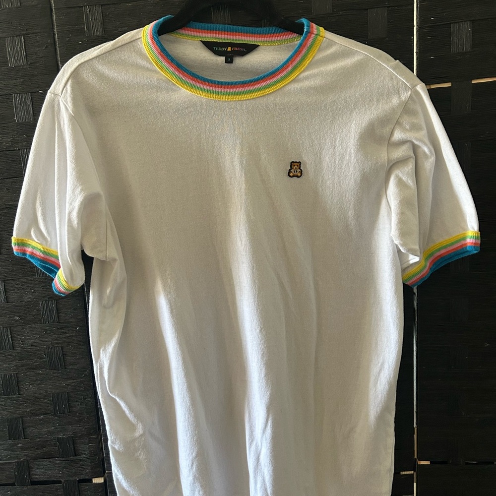 Teddy Fresh White Tee with Rainbow Trim